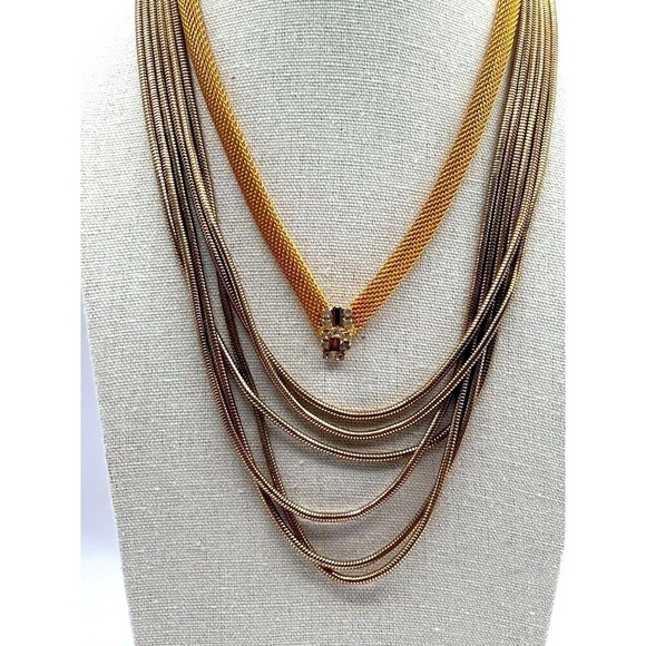 Gold-Tone Multi-Layer Necklace & Bracelet Set With Rhinestone Accents - Picture 2 of 9